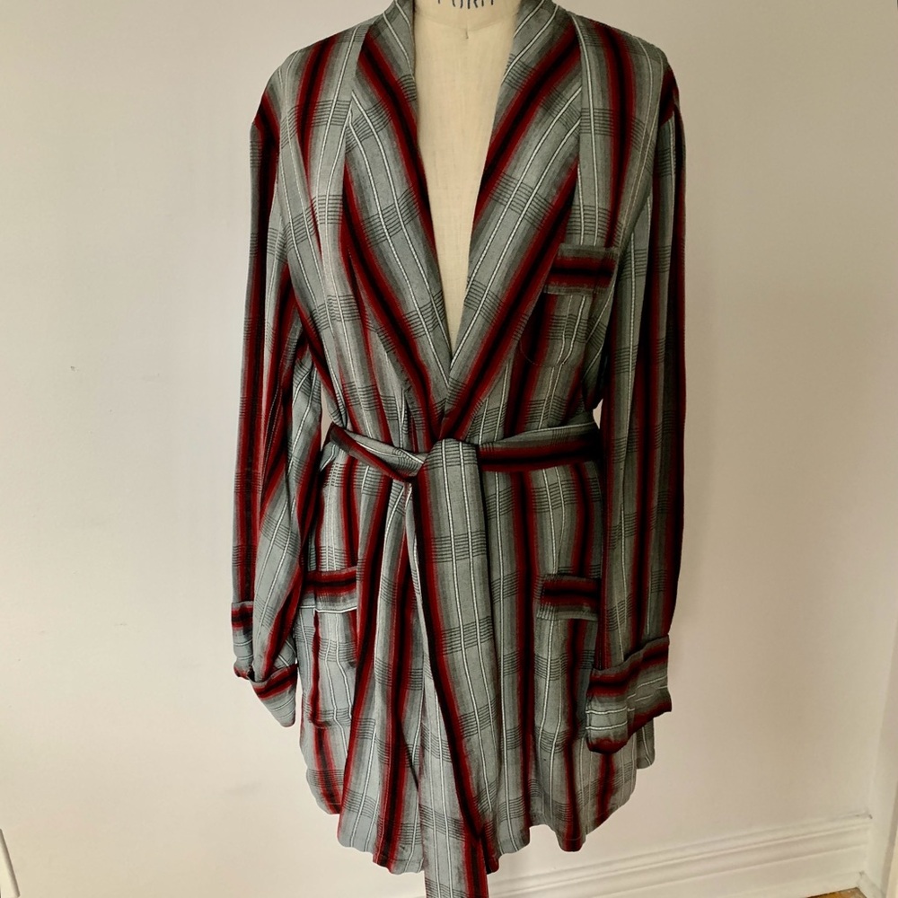 Vintage Shadow Plaid Stripe Robe Smoking Jacket
